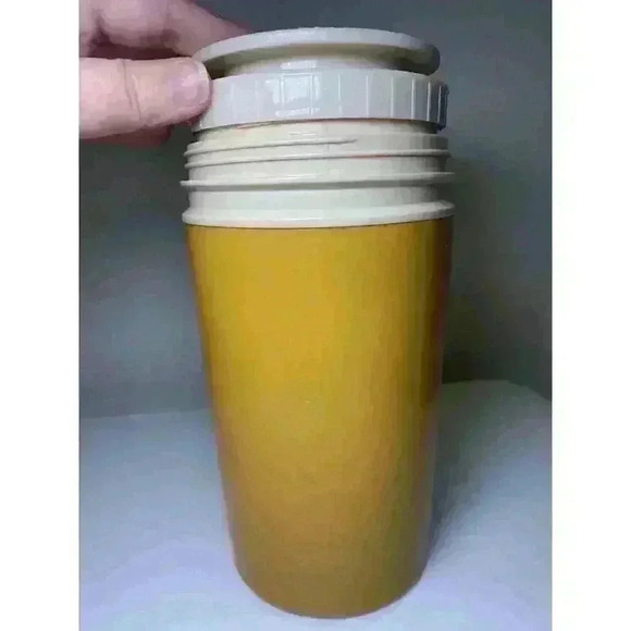 Vintage Thermos Pint Bottle Model 7202 Soup Travel Mustard Yellow No Top Lid - Picture 7 of 14
